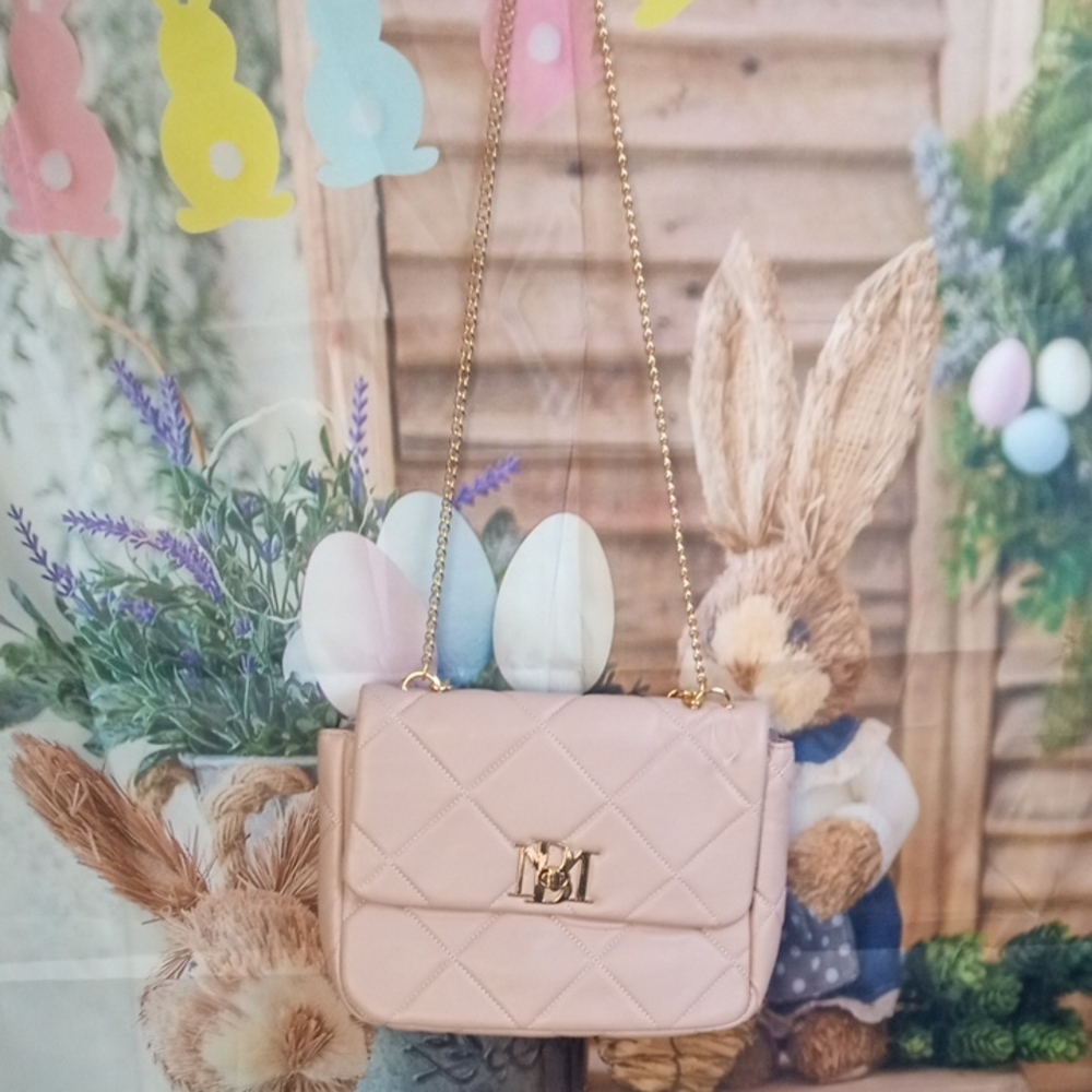 👜🍒 Badgley Mischka Quilted Pink Chain Shoulder Crossbody Bag